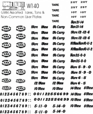 G.W.R. Asst. tares,tons etc. (White lettering)
