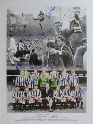 Newcastle 1969 Fairs Cup Winners Montage signed x 14