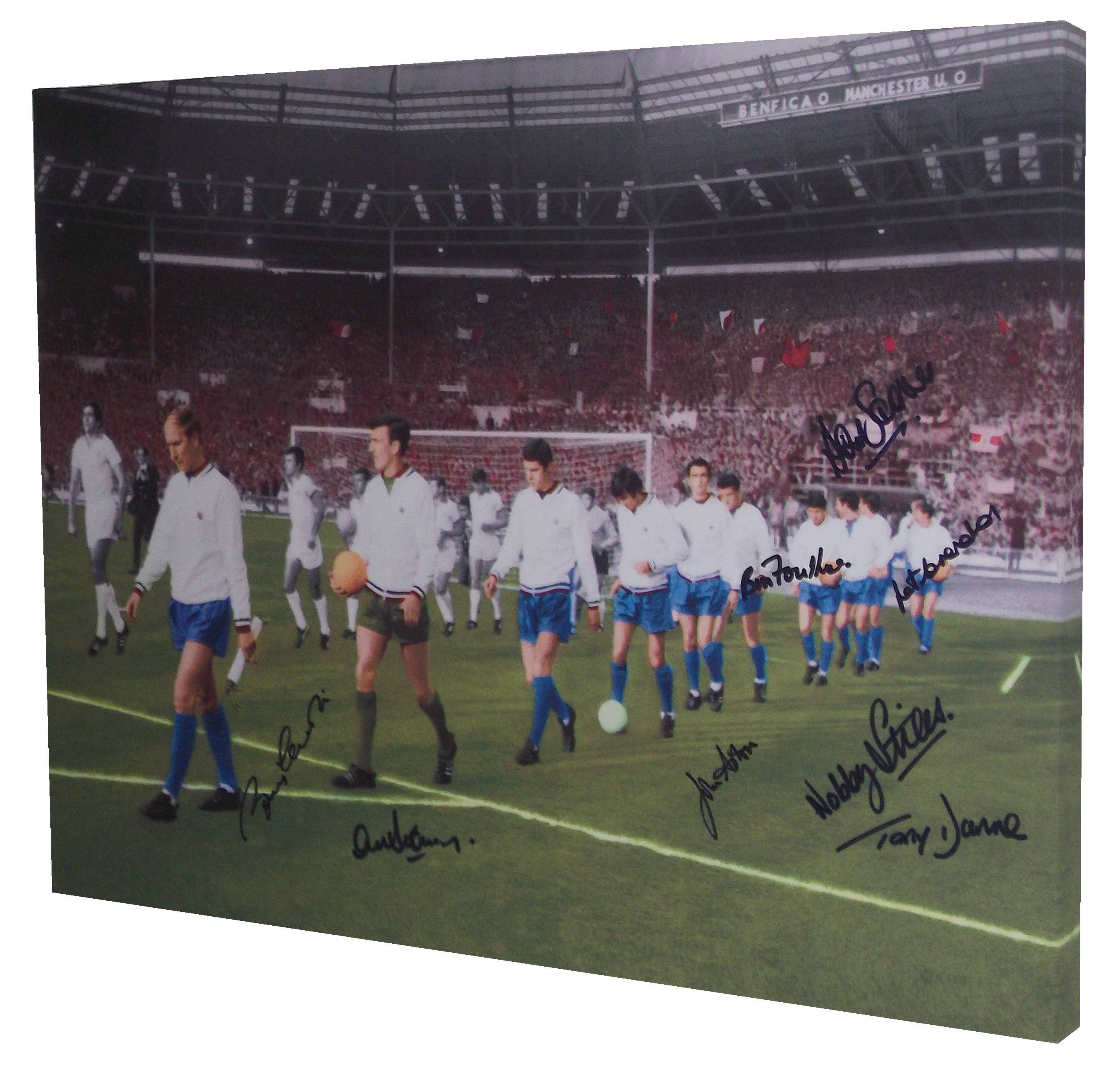 Manchester United 1968 European Cup Signed Canvas Fully Colourised