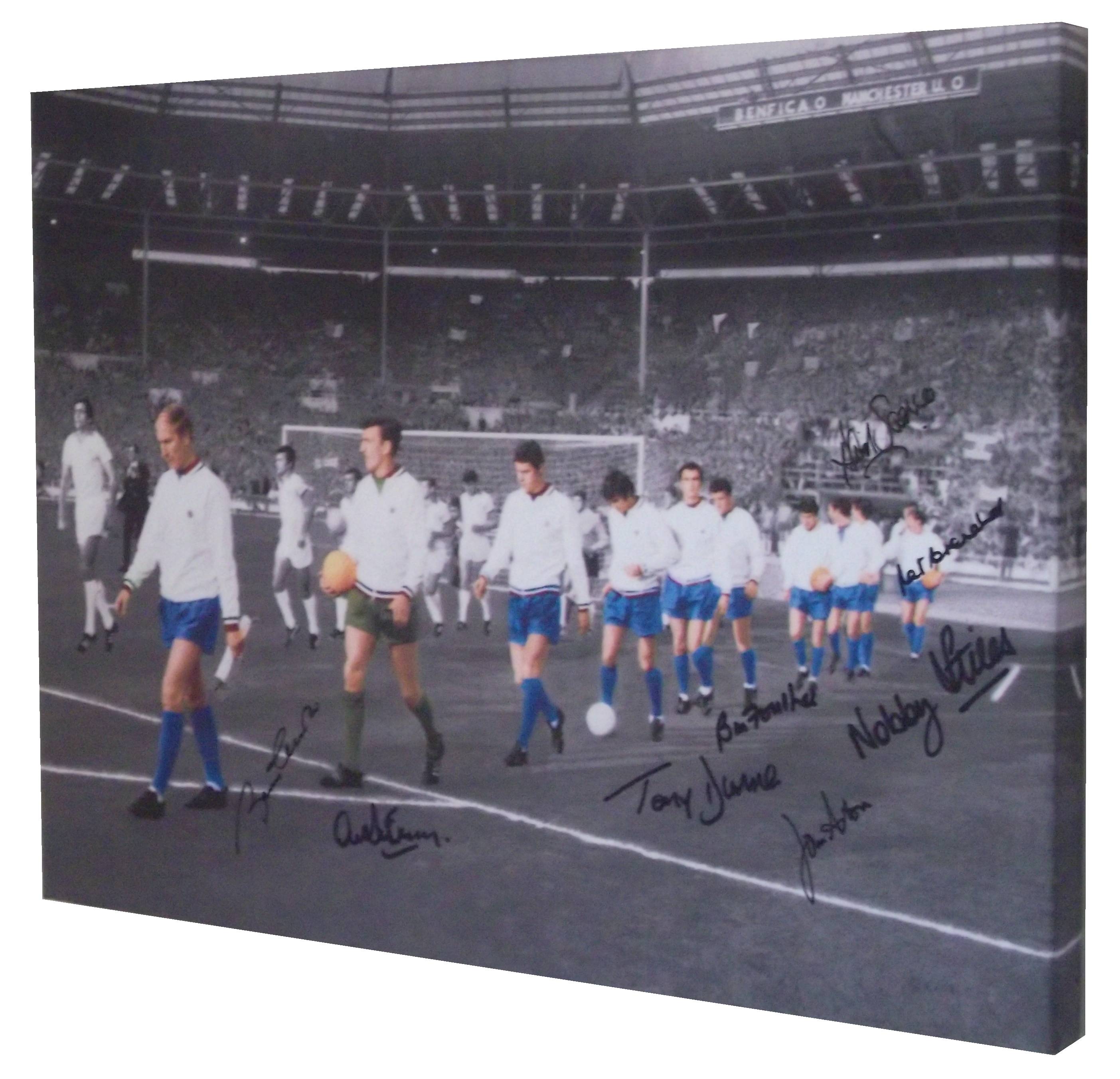 Manchester United 1968 European Cup Signed Canvas Part Colourised