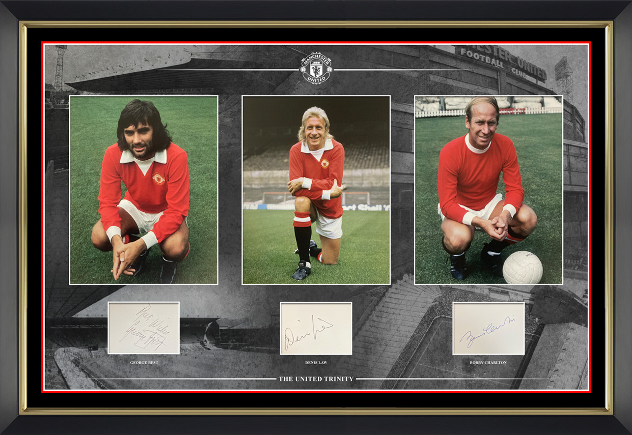 Manchester United Holy Trinity Best Law Charlton Signed Photo Card Display