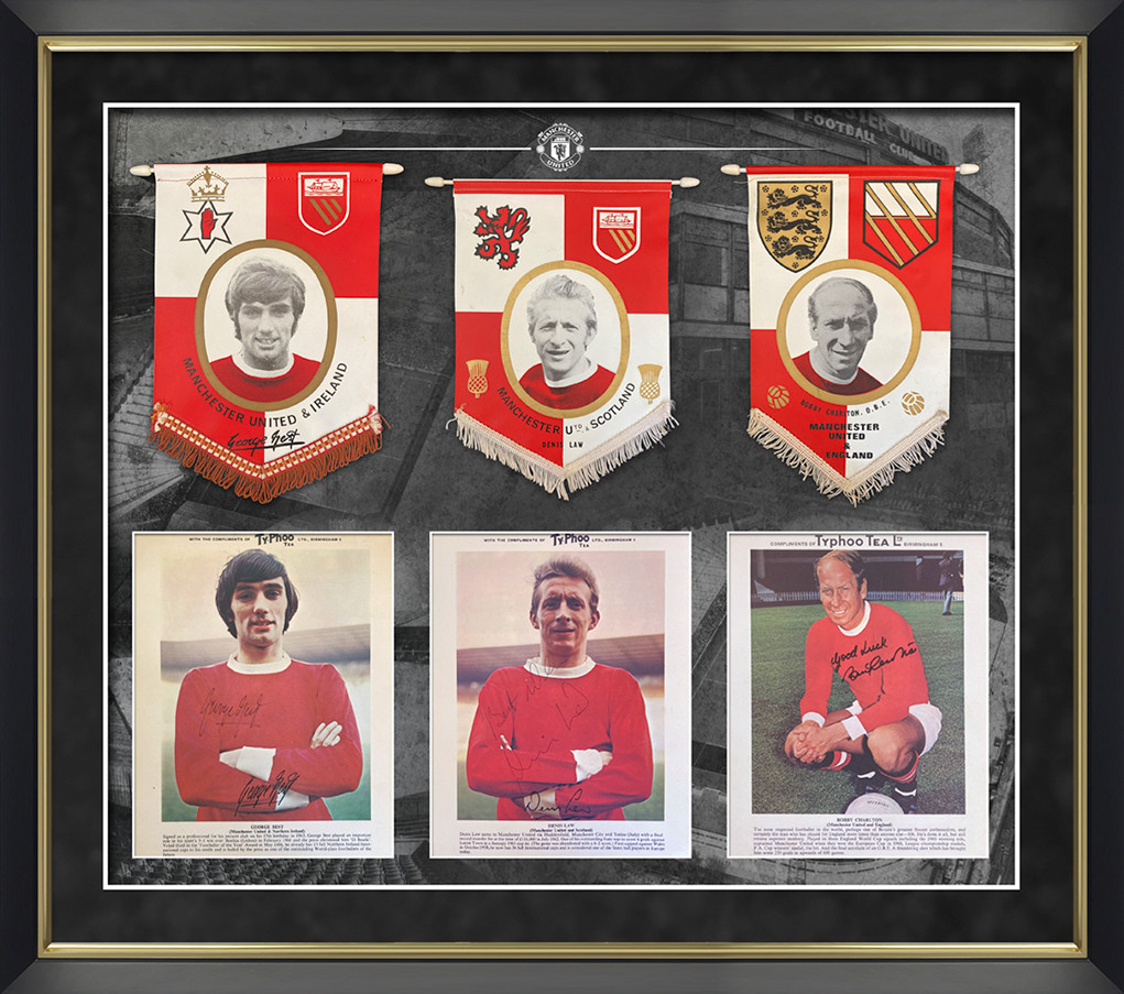 Manchester United Holy Trinity Best Law Charlton Signed Photo Pennant Display #2