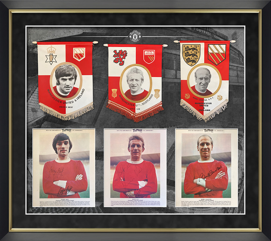 Manchester United Holy Trinity Best Law Charlton Signed Photo Pennant Display #1