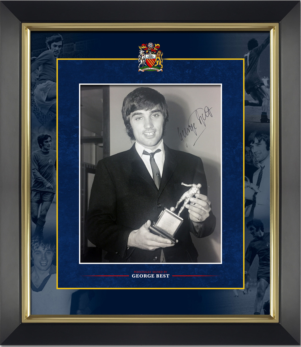 George Best Manchester United Signed Framed Photo Player of the Year Trophy