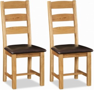 Erne oak dining chair with brown faux leather seat