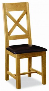 Erne oak X back dining chair with brown faux leather seat