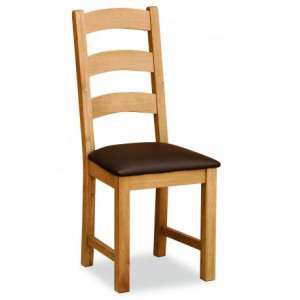 Erne lite oak slatted dining chair with brown pu seat