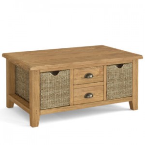 Beaufort Oak Large coffee table with baskets
