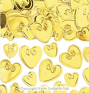 Ebossed Gold heart table confetti