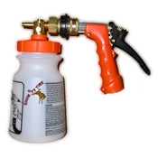 Foam sprayer (water fed via hose) makes snow foam