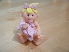 Baby Girl with Teddy n Blankie Cake Topper