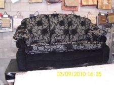 3 seater suite re-upholstered. August 2010. Fabric used Potrait black on back, seat and arms (part of a 3 1 1 suite) Price range �800 complete