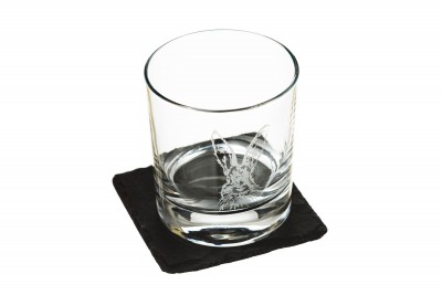 Hare Engraved Glass Tumbler with Slate Coaster Gift Set