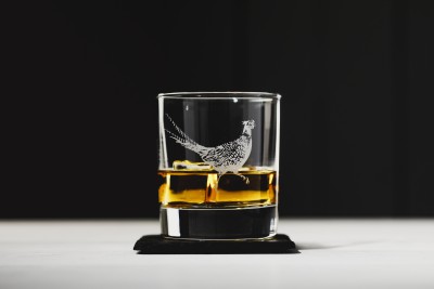 Pheasant Engraved Glass Tumbler with Slate Coaster Gift Set