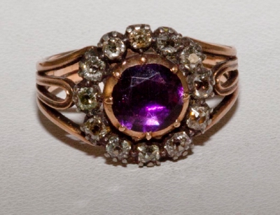 Ring Victorian Amethyst and diamond cluster