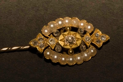 Tie Pin Victorian 14ct Diamonds & pearls