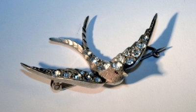 Brooch Silver Swallow Paste Brooch 19c