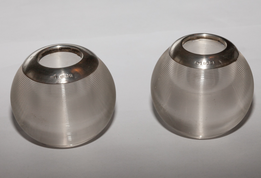 Pair of Silver Ribbed Glass Vesta Strikers c.1909