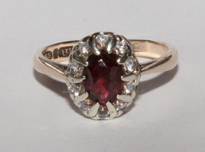 Ring 9ct Garnet and CZ Cluster