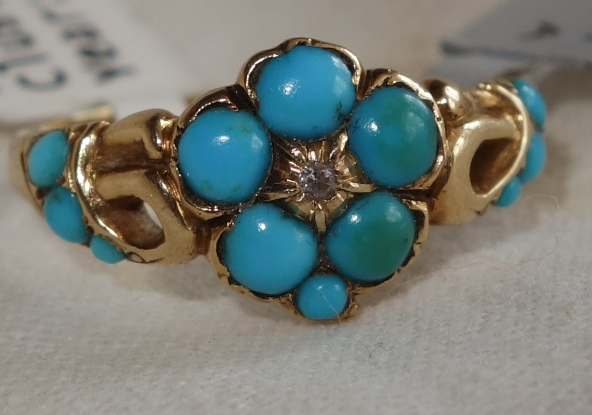 Ring Turquoise and Diamond cluster c1860