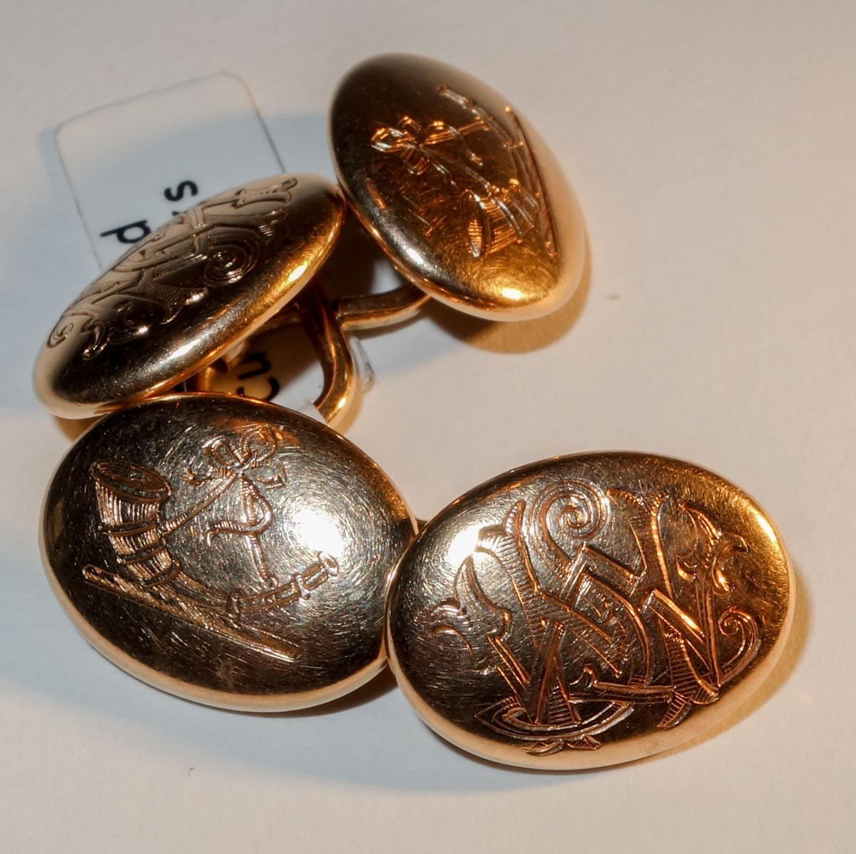 Cufflinks Pair 15 CT Gold Oval Edwardian