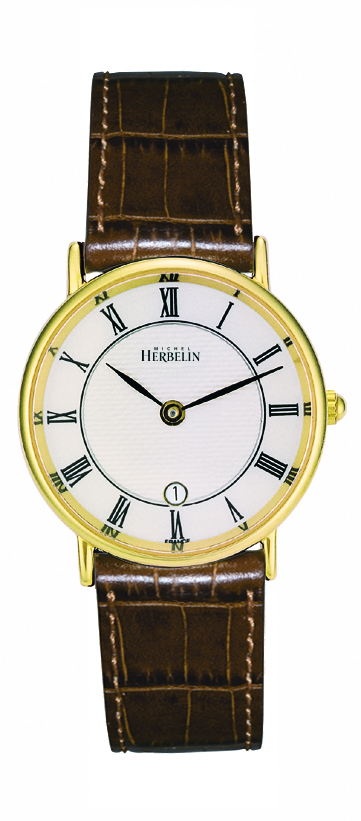 Ladies Gold P Strap Watch ivory roman dial