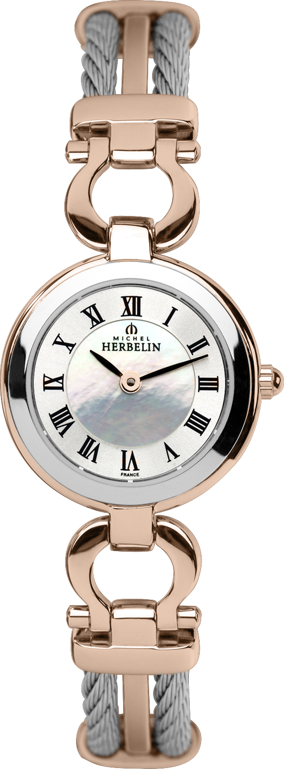 Womens Rose Gold PVD and Stainless Steel Cable Watch with a