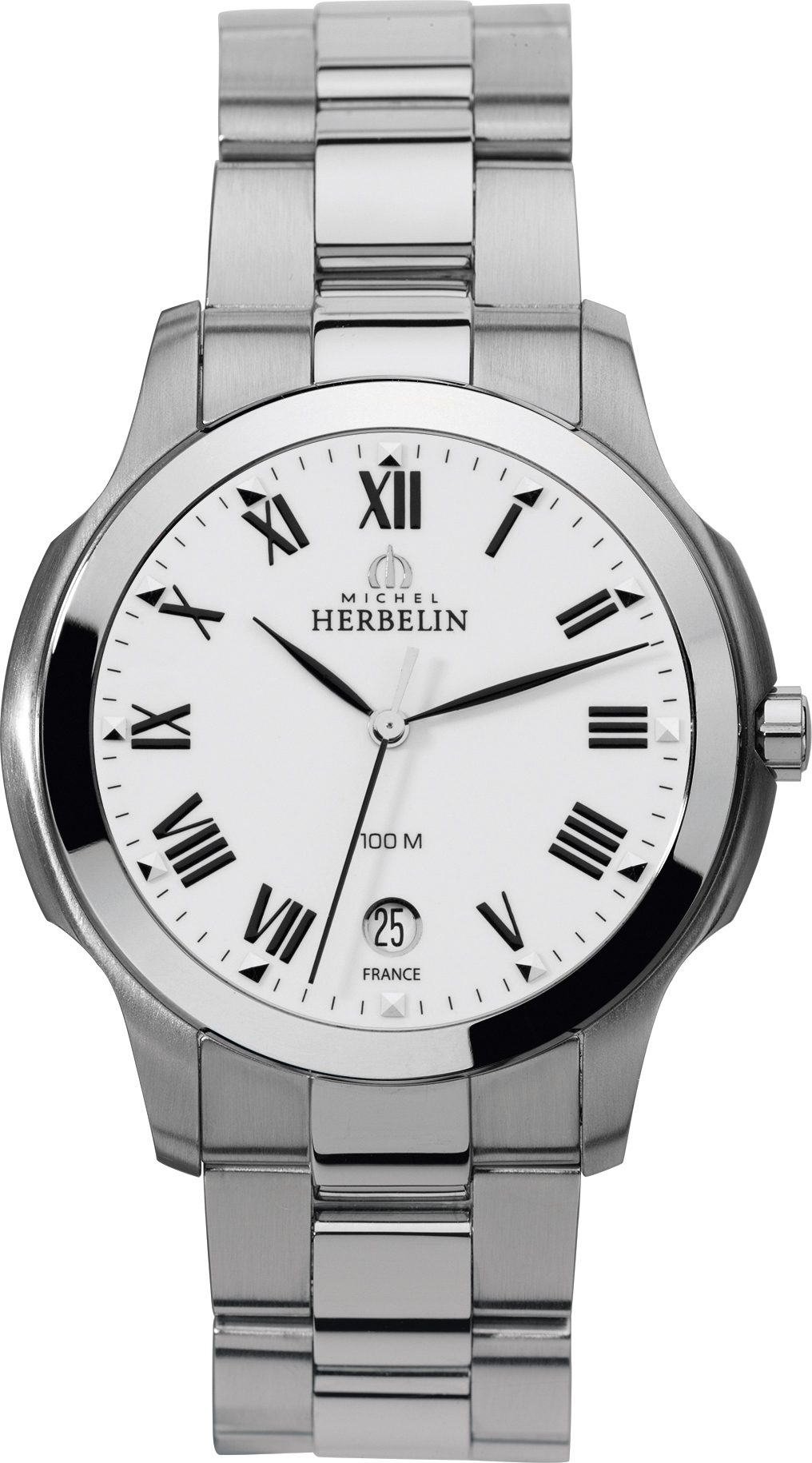 Mens SS Watch with white roman dial