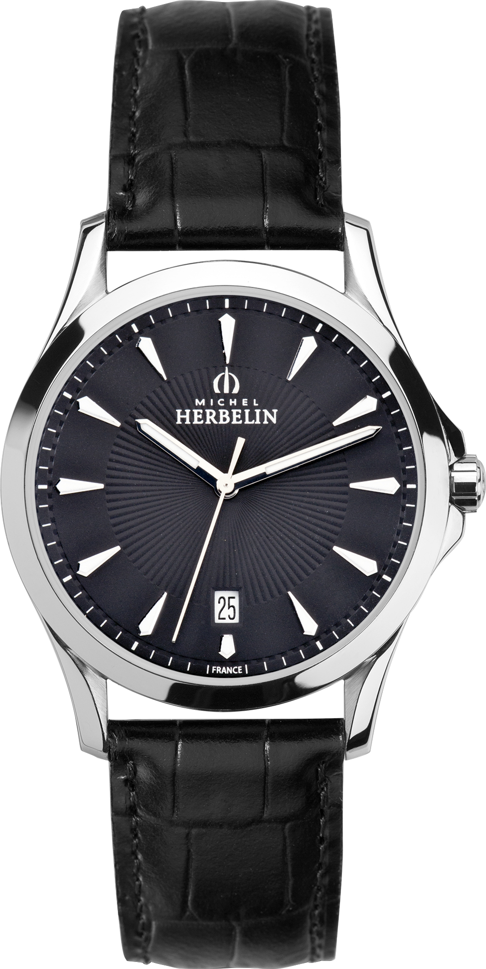 Mens Stainless Steel Lyre Watch with black dial