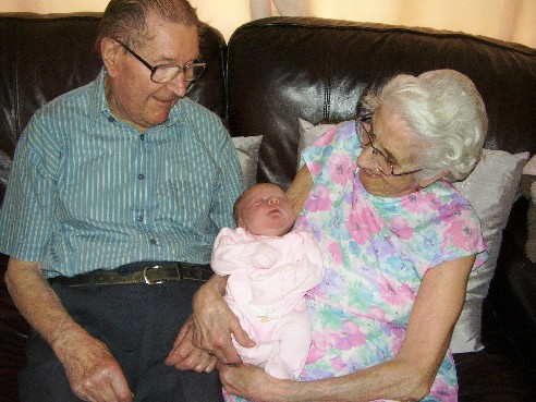 Emily Rose with Great-Grandad and Grandma Holmes