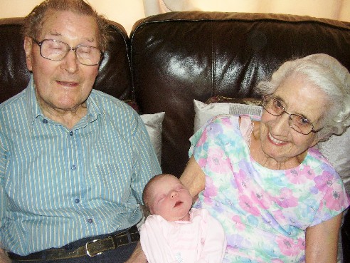 Emily Rose with Great-Grandad and Grandma Holmes