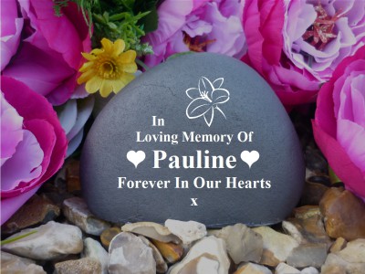 Weatherproof Large Pebble Grave Marker Stone Effect Personalised Lily