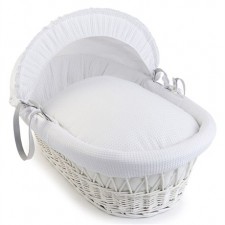 White Wicker Classic Waffle Moses Basket