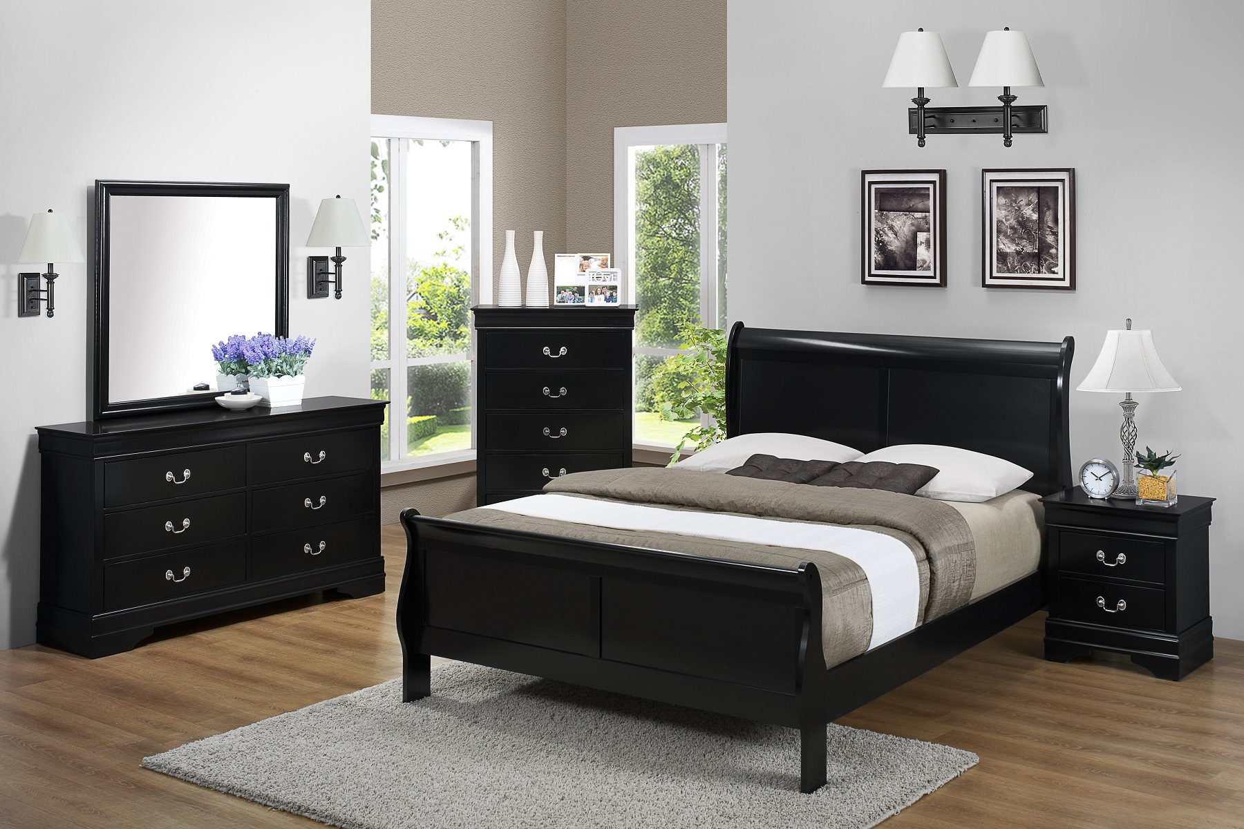 Louis Phillipee 6 Piece Bedroom Set Black Complete Bedroom