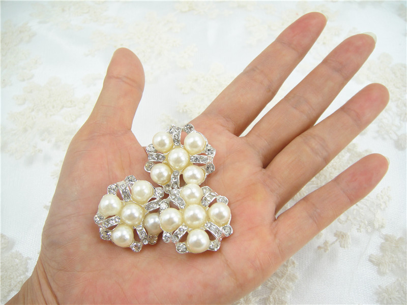 ZD52525 Crystal Brooches Pearls Broach Buttons Rhinestone Pearl Applique