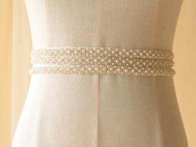 HBD046-#3 Beaded Pearl Trims Chain for Bridal Wedding Sash belt Necklace