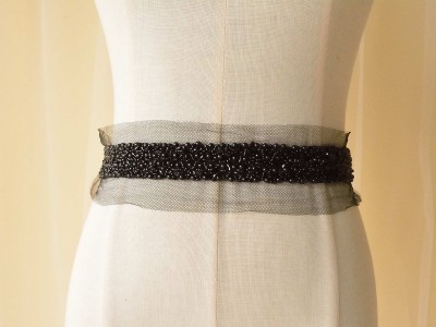 HBD049-Black Beaded Trim Wedding Sash Trim for bridesmaid sash belt Accessories