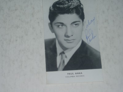 PAUL ANKA     Autograph on postcard photograph    1960s