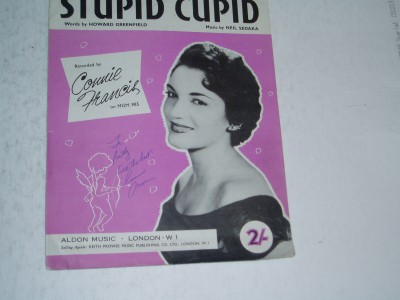 CONNIE FRANCIS    Autograph on Sheet Music  STUPID CUPID