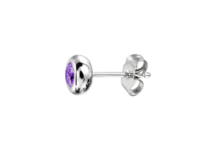 AM594C Silver February Birthstone Amethyst Orbit Earrings