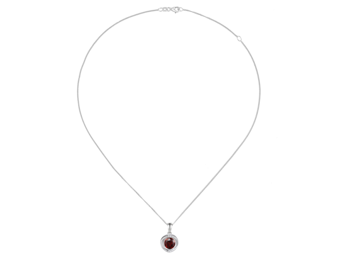 AM621C Silver Garnet Vivid Red Necklace