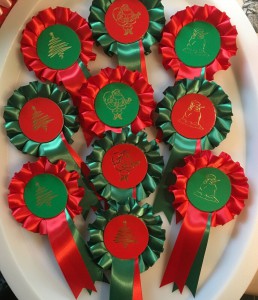 Red/Green Christmas Rosettes with Santa/Christmas Tree/Snowmand Centres