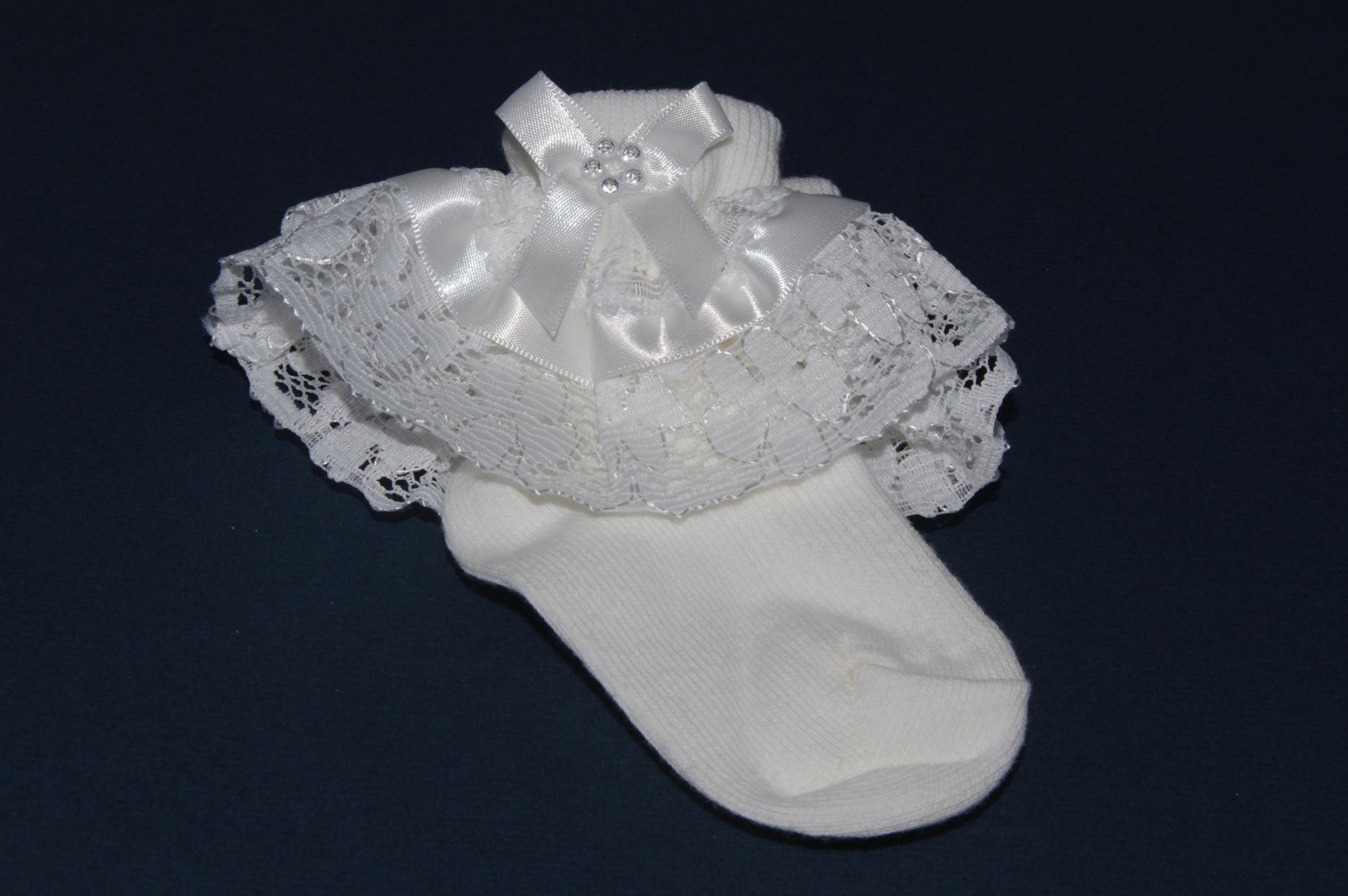 Frilled socks with diamonte White