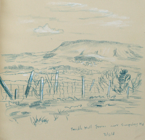 Pendle from near Simpshey Hill. Sketch: Keith Melling