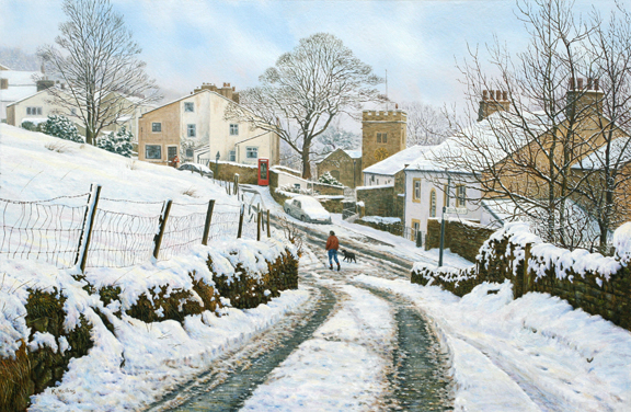 Newchurch in Pendle, Winter - Lancashire. Painting by Keith Melling