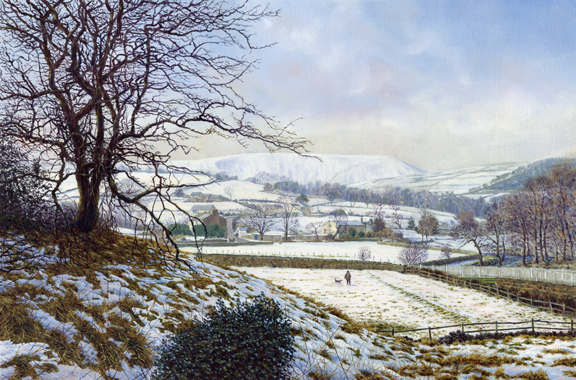 Winter Landscape, Roughlee  -  Pendle Hill, Lancashire. Painting by Keith Melling
