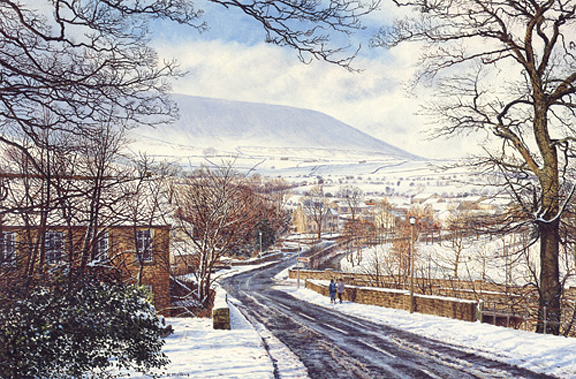 Sun and Snow, Barley  -  Pendle Hill, Lancashire. Painting by Keith Melling