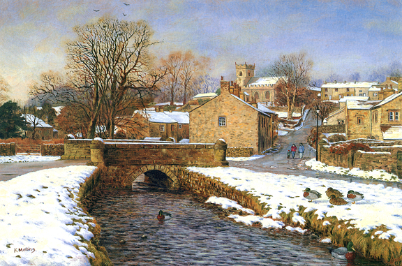 Downham in December, Lancashire. Painting by Keith Melling