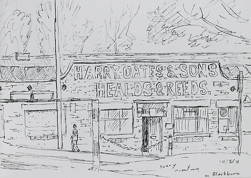 Harry Oates & Sons' workshop, Blackburn. Sketch - keith Melling