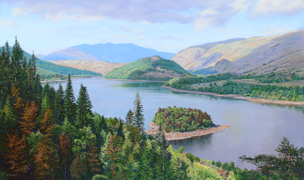 Thirlmere and Blencathra from above Launchy Gill - Lake District. Painting: Keith Melling